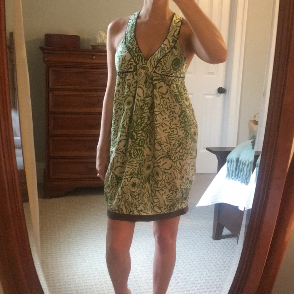 Green and white silk dress by Mint.